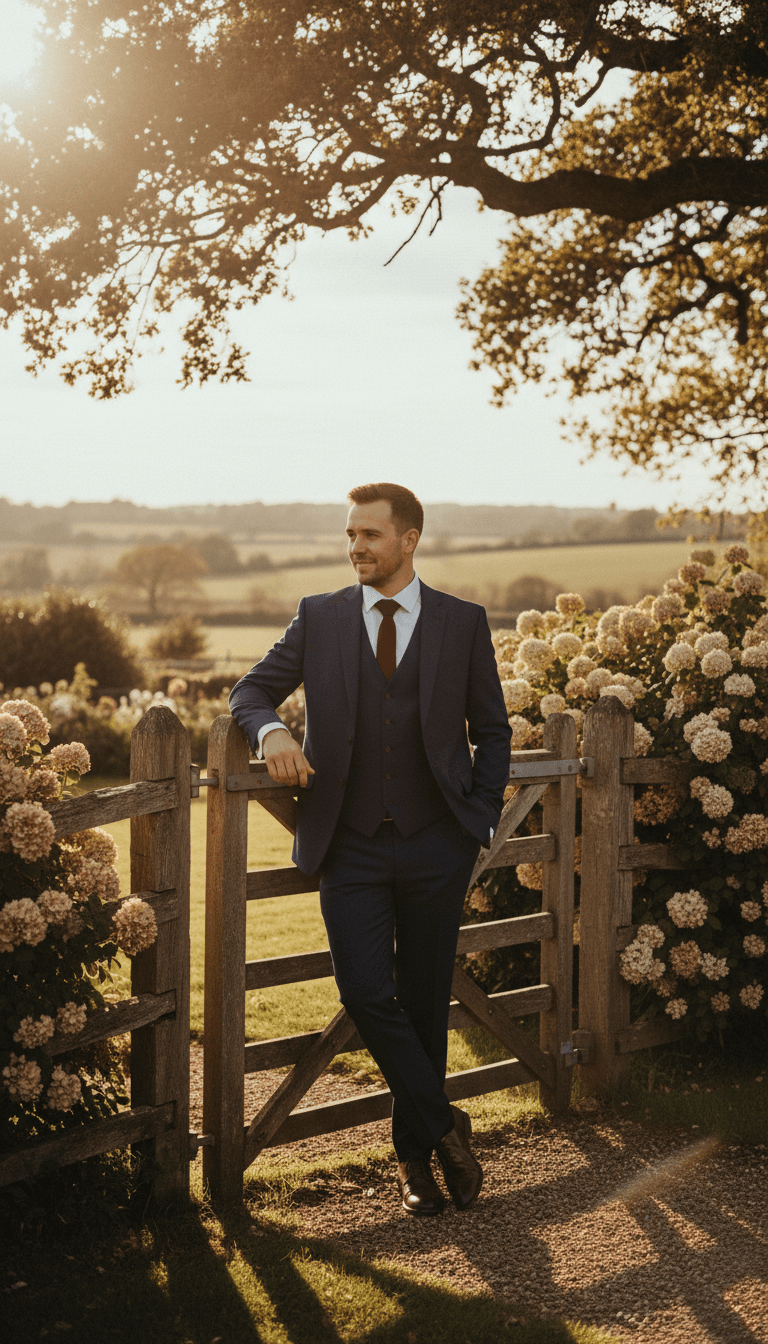 Cão preparado e elegante na entrada da cerimónia de casamento