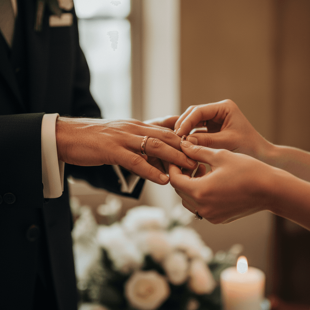 Cão participando no momento especial de entrega das alianças