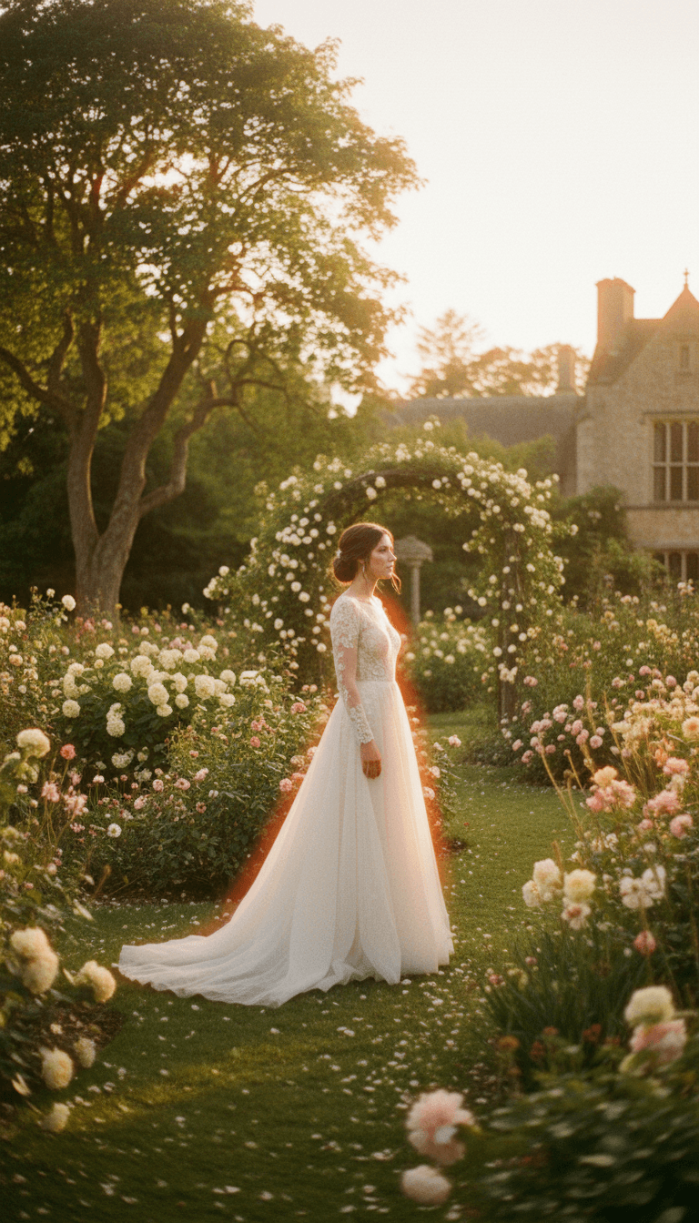 Cão dourado elegante com acessórios personalizados ao lado da noiva